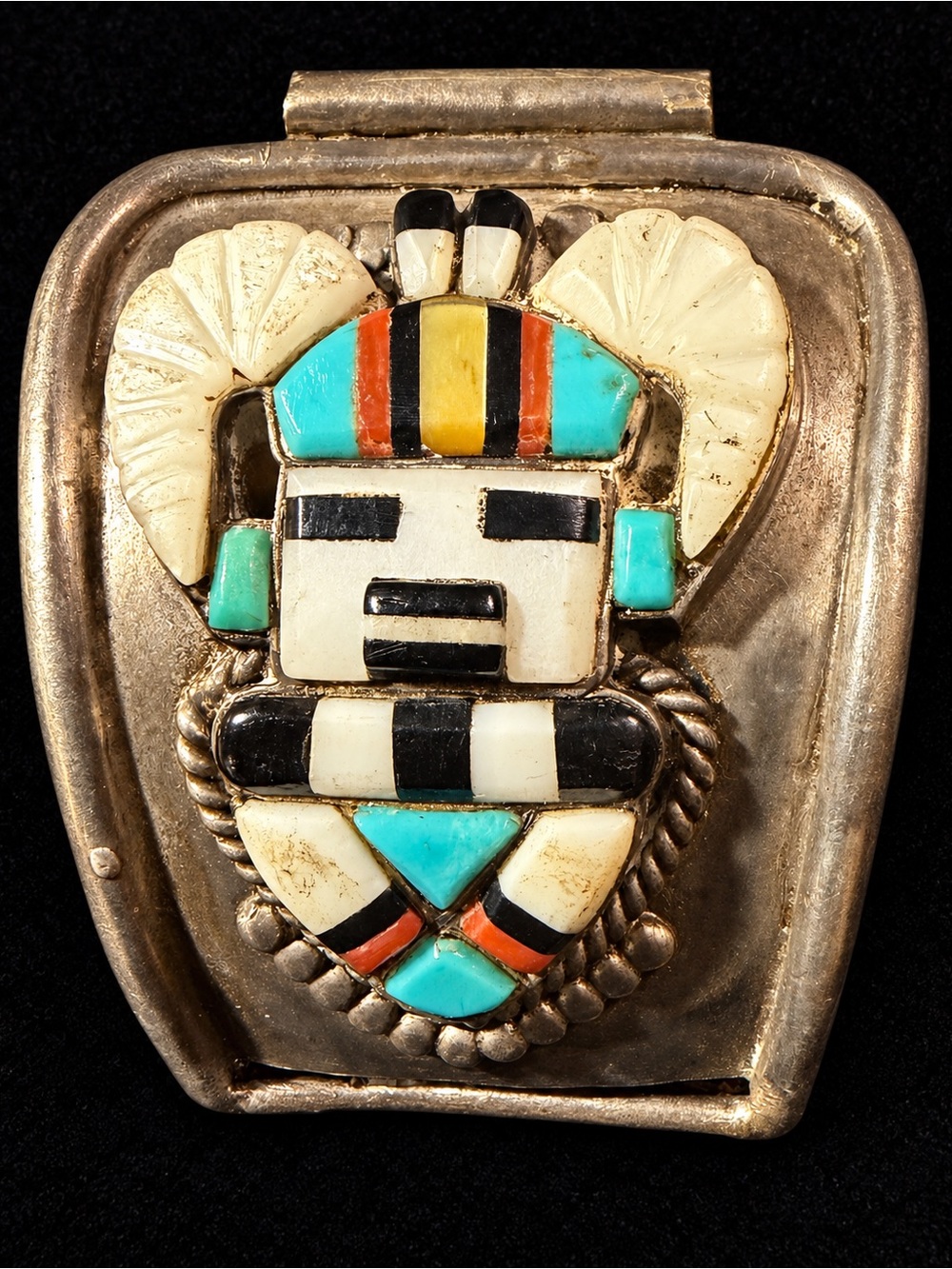 Vintage Zuni Mosaic Inlay Sterling Silver Watch Tip Sylvia Bechine 14.48g